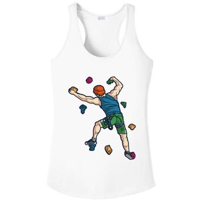 Climber Reaching For Holds Illustrated Rock Climbing Scene Ladies PosiCharge Competitor Racerback Tank