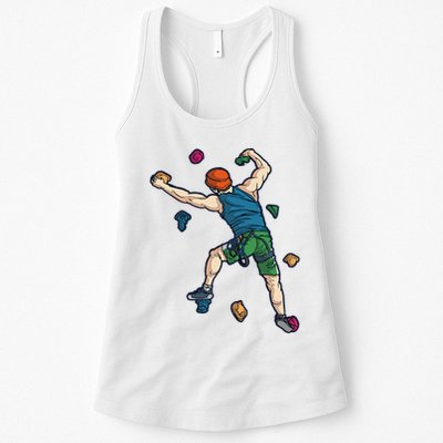 Climber Reaching For Holds Illustrated Rock Climbing Scene Womens Tank Top