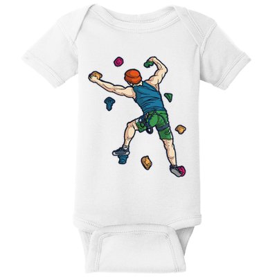 Climber Reaching For Holds Illustrated Rock Climbing Scene Baby Bodysuit