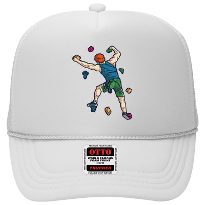 Climber Reaching For Holds Illustrated Rock Climbing Scene Trucker Hat