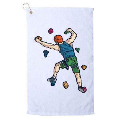 Climber Reaching For Holds Illustrated Rock Climbing Scene Golf Towel