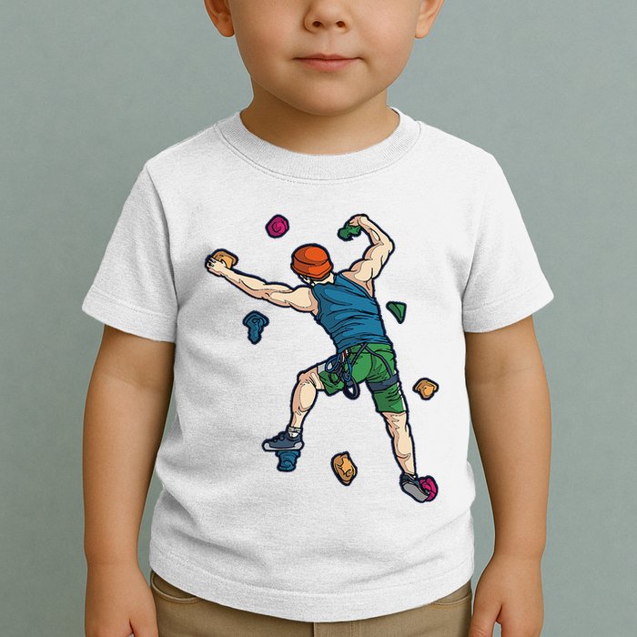 Climber Reaching For Holds Illustrated Rock Climbing Scene Toddler T-Shirt