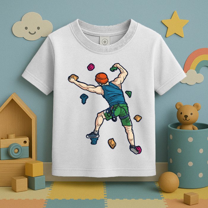 Climber Reaching For Holds Illustrated Rock Climbing Scene Toddler T-Shirt
