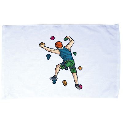 Climber Reaching For Holds Illustrated Rock Climbing Scene Microfiber Hand Towel