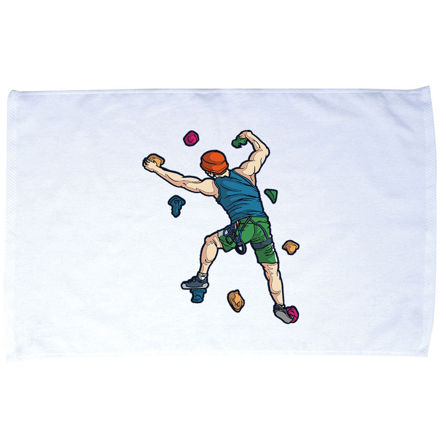 Climber Reaching For Holds Illustrated Rock Climbing Scene Microfiber Hand Towel
