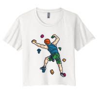 Climber Reaching For Holds Illustrated Rock Climbing Scene Women's Crop Top Tee