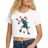 Climber Reaching For Holds Illustrated Rock Climbing Scene Women's Crop Top Tee