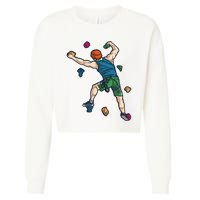 Climber Reaching For Holds Illustrated Rock Climbing Scene Cropped Pullover Crew