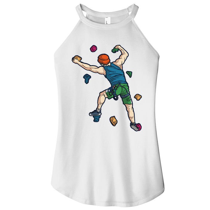 Climber Reaching For Holds Illustrated Rock Climbing Scene Women's Perfect Tri Rocker Tank