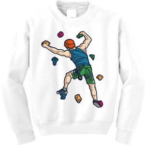 Climber Reaching For Holds Illustrated Rock Climbing Scene Kids Sweatshirt