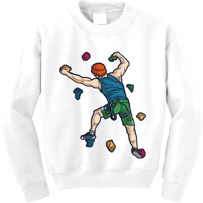 Climber Reaching For Holds Illustrated Rock Climbing Scene Kids Sweatshirt