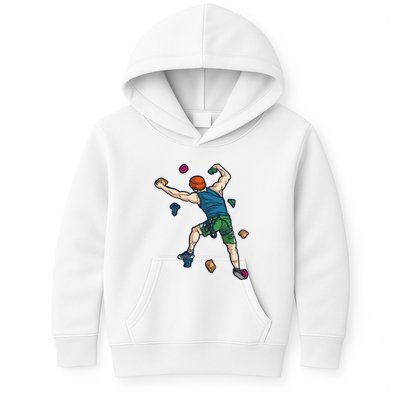 Climber Reaching For Holds Illustrated Rock Climbing Scene Kids Hoodie