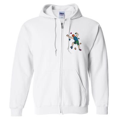 Climber Reaching For Holds Illustrated Rock Climbing Scene Full Zip Hoodie