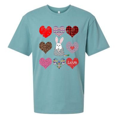 Cute Rabbit Funny Coffee Lover Hearts Pattern Valentines Day Gift Sueded Cloud Jersey T-Shirt