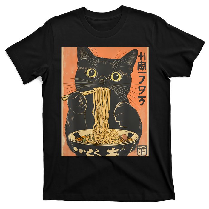 Cat Ramen Funny Graphic Tees Japanese Kawaii Cat Anime T-Shirt