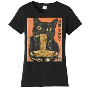 Cat Ramen Funny Graphic Tees Japanese Kawaii Cat Anime Women's T-Shirt