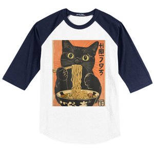 Cat Ramen Funny Graphic Tees Japanese Kawaii Cat Anime Baseball Sleeve Shirt