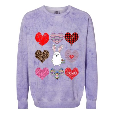 Cute Rabbit Funny Retro Floral Hearts Pattern Valentines Day Gift Colorblast Crewneck Sweatshirt