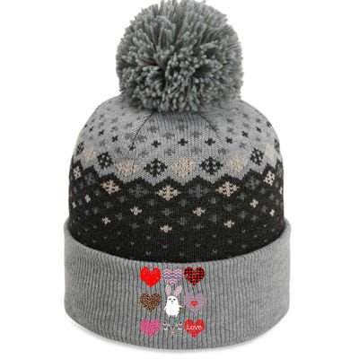 Cute Rabbit Funny Retro Floral Hearts Pattern Valentines Day Gift The Baniff Cuffed Pom Beanie