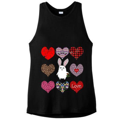 Cute Rabbit Funny Retro Floral Hearts Pattern Valentines Day Gift Ladies PosiCharge Tri-Blend Wicking Tank