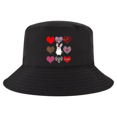 Cute Rabbit Funny Retro Floral Hearts Pattern Valentines Day Gift Cool Comfort Performance Bucket Hat