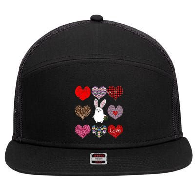 Cute Rabbit Funny Retro Floral Hearts Pattern Valentines Day Gift 7 Panel Mesh Trucker Snapback Hat