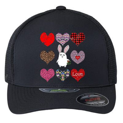 Cute Rabbit Funny Retro Floral Hearts Pattern Valentines Day Gift Flexfit Unipanel Trucker Cap