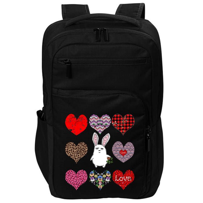 Cute Rabbit Funny Retro Floral Hearts Pattern Valentines Day Gift Impact Tech Backpack