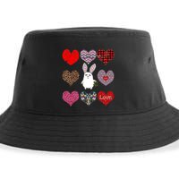 Cute Rabbit Funny Retro Floral Hearts Pattern Valentines Day Gift Sustainable Bucket Hat