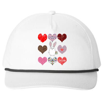 Cute Rabbit Funny Retro Floral Hearts Pattern Valentines Day Gift Snapback Five-Panel Rope Hat