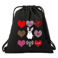 Cute Rabbit Funny Retro Floral Hearts Pattern Valentines Day Gift Drawstring Bag