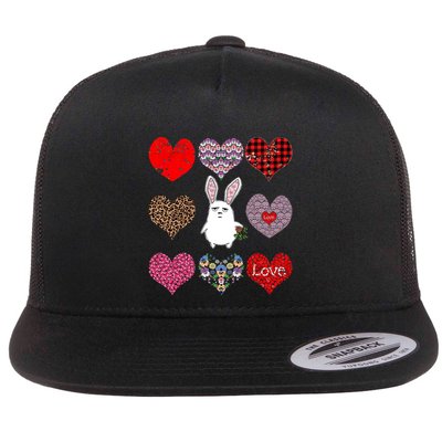 Cute Rabbit Funny Retro Floral Hearts Pattern Valentines Day Gift Flatbill Hat