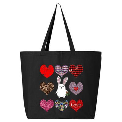 Cute Rabbit Funny Retro Floral Hearts Pattern Valentines Day Gift 25L Jumbo Tote