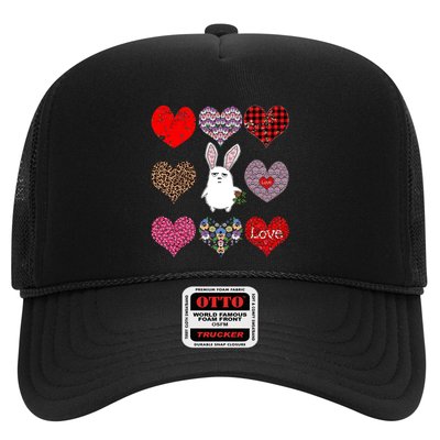 Cute Rabbit Funny Retro Floral Hearts Pattern Valentines Day Gift Trucker Hat