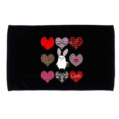 Cute Rabbit Funny Retro Floral Hearts Pattern Valentines Day Gift Microfiber Hand Towel