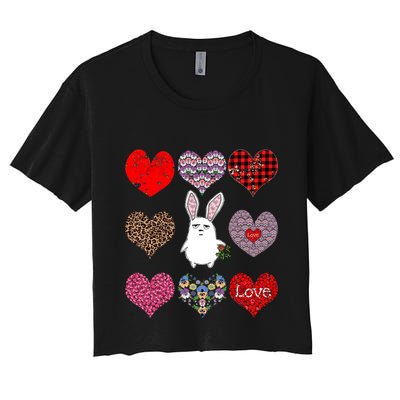 Cute Rabbit Funny Retro Floral Hearts Pattern Valentines Day Gift Crop Top