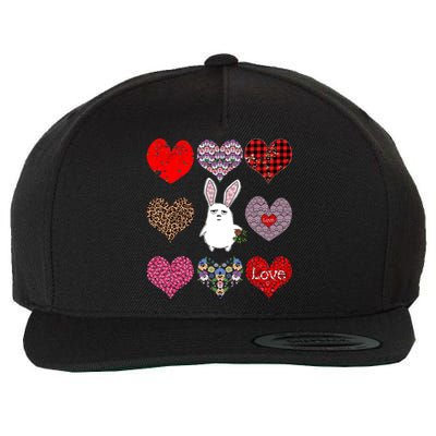 Cute Rabbit Funny Retro Floral Hearts Pattern Valentines Day Gift Wool Snapback Cap