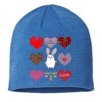 Cute Rabbit Funny Retro Floral Hearts Pattern Valentines Day Gift Sustainable Beanie