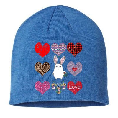 Cute Rabbit Funny Retro Floral Hearts Pattern Valentines Day Gift Sustainable Beanie