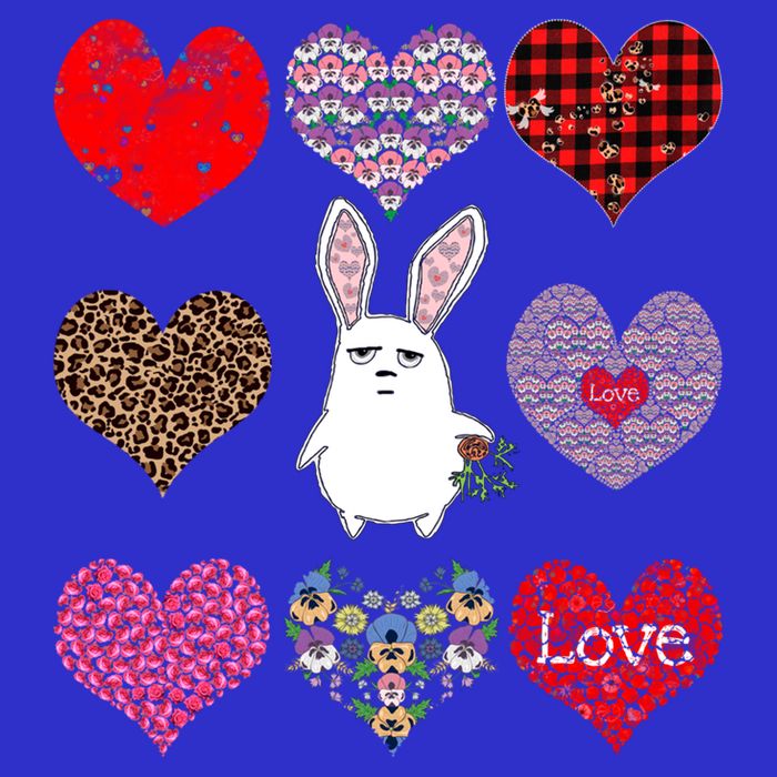 Cute Rabbit Funny Retro Floral Hearts Pattern Valentines Day Gift Sustainable Beanie