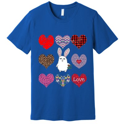 Cute Rabbit Funny Retro Floral Hearts Pattern Valentines Day Gift Premium T-Shirt