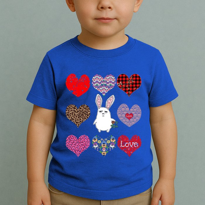 Cute Rabbit Funny Retro Floral Hearts Pattern Valentines Day Gift Toddler T-Shirt