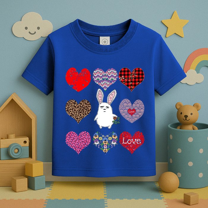 Cute Rabbit Funny Retro Floral Hearts Pattern Valentines Day Gift Toddler T-Shirt