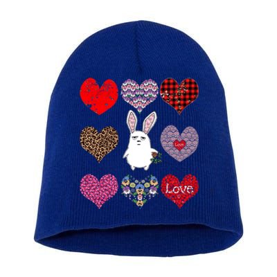 Cute Rabbit Funny Retro Floral Hearts Pattern Valentines Day Gift Short Acrylic Beanie