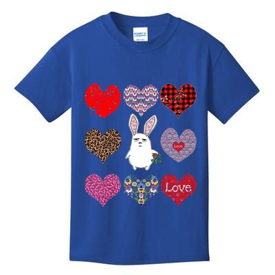 Cute Rabbit Funny Retro Floral Hearts Pattern Valentines Day Gift Kids T-Shirt