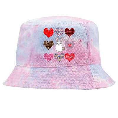 Cute Rabbit Funny Retro Floral Hearts Pattern Valentines Day Gift Tie-Dyed Bucket Hat