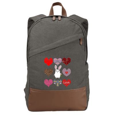 Cute Rabbit Funny Retro Floral Hearts Pattern Valentines Day Gift Cotton Canvas Backpack