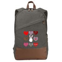Cute Rabbit Funny Retro Floral Hearts Pattern Valentines Day Gift Cotton Canvas Backpack