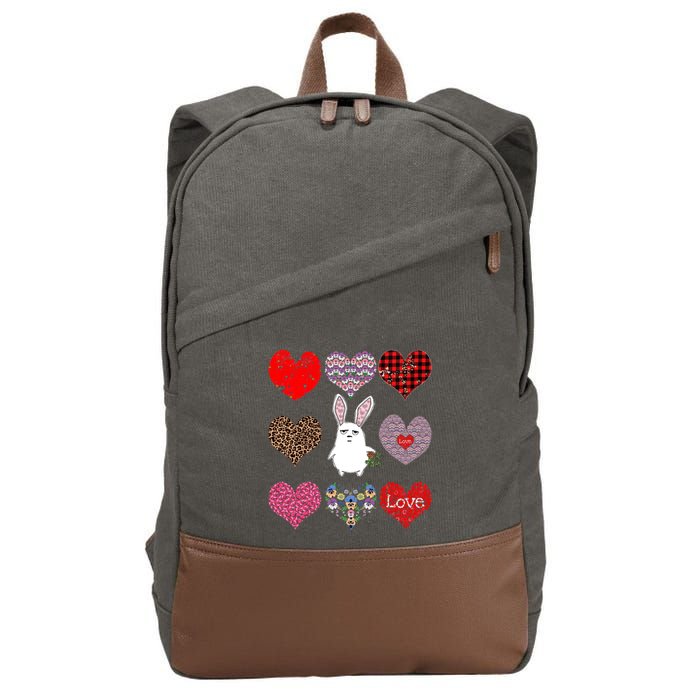 Cute Rabbit Funny Retro Floral Hearts Pattern Valentines Day Gift Cotton Canvas Backpack