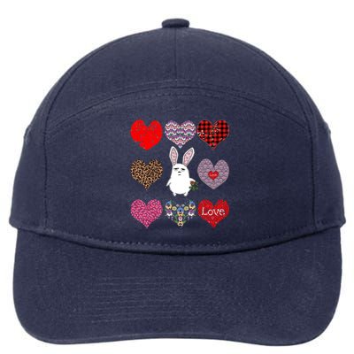 Cute Rabbit Funny Retro Floral Hearts Pattern Valentines Day Gift 7-Panel Snapback Hat